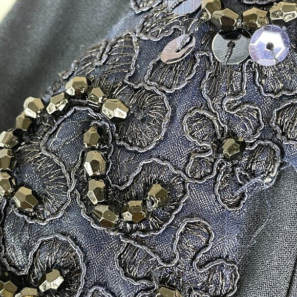 Vintage Y2K Womens Old Money Faux Wrap Dress 12 Petite Beaded Lace Flare Lorelai - Picture 13 of 14